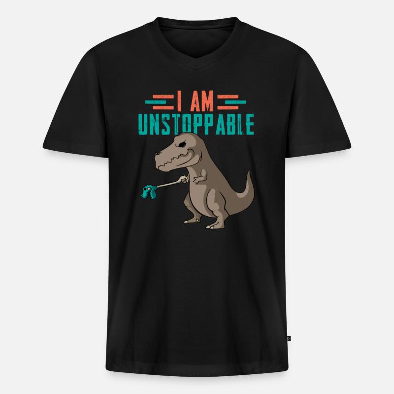 Dino - Männer Premium Bio T-Shirt mit V-Ausschnitt - Schwarz