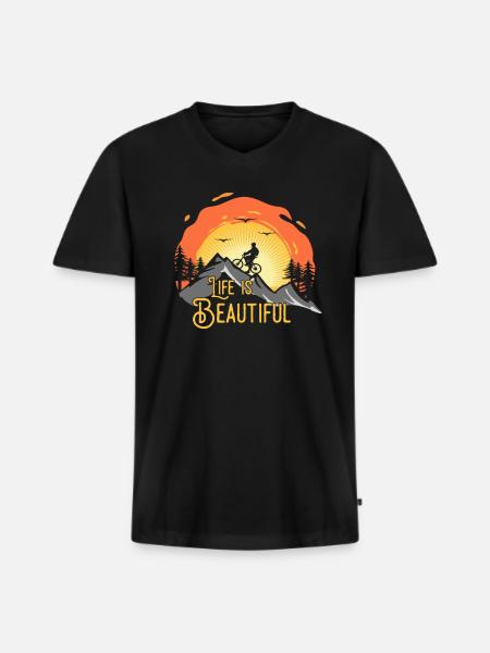 Das Leben ist wunderschoen - Männer Premium Bio T-Shirt mit V-Ausschnitt - Schwarz