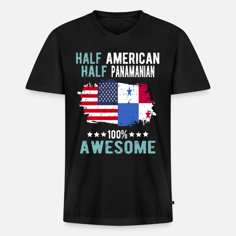 Halb Amerikaner Halb Panamese - Männer Premium Bio T-Shirt mit V-Ausschnitt - Schwarz