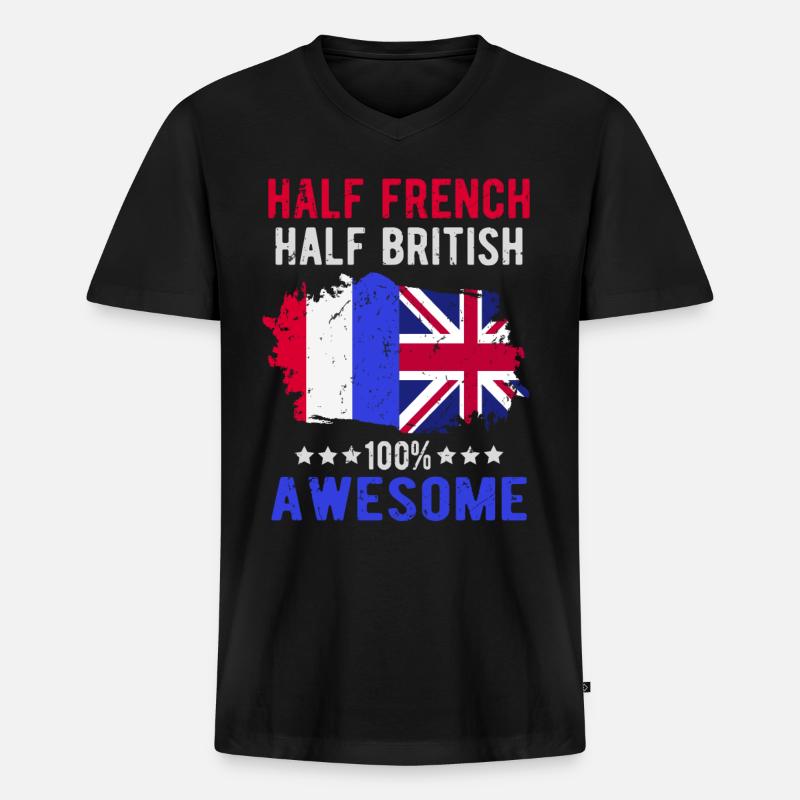 Halb Franzose Halb Brite - Männer Premium Bio T-Shirt mit V-Ausschnitt - Schwarz