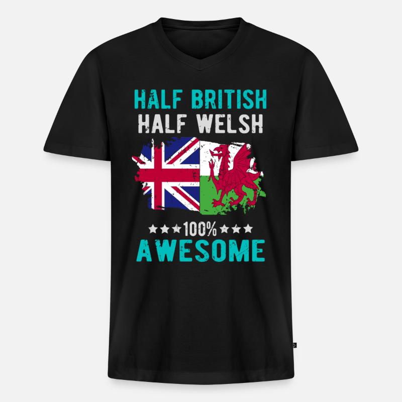 Halb Brite Halb Waliser - Männer Premium Bio T-Shirt mit V-Ausschnitt - Schwarz