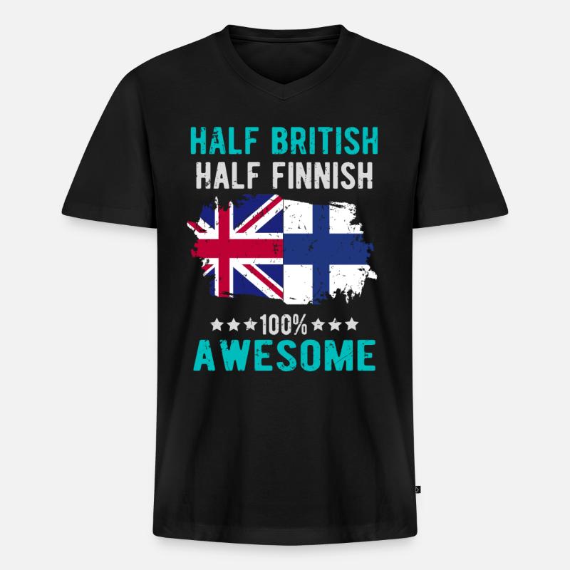 Halb Brite Halb Finne - Männer Premium Bio T-Shirt mit V-Ausschnitt - Schwarz