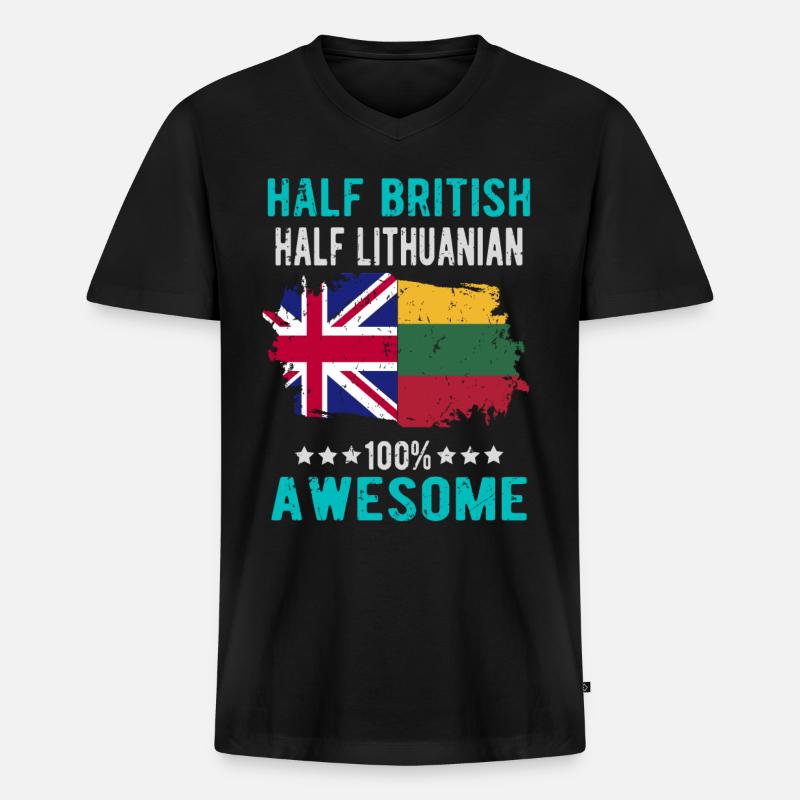 Halb Brite Halb Litauer - Männer Premium Bio T-Shirt mit V-Ausschnitt - Schwarz