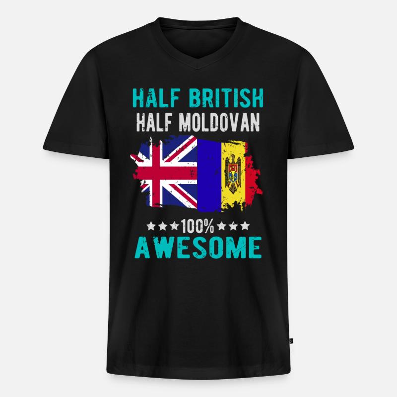 Halb Brite Halb Moldawier - Männer Premium Bio T-Shirt mit V-Ausschnitt - Schwarz