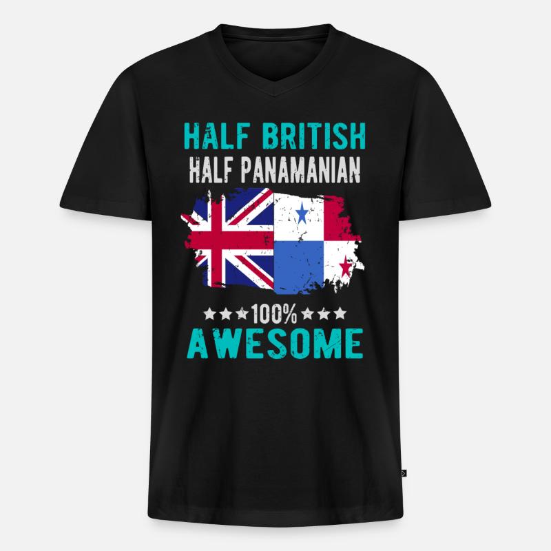 Halb Brite Halb Panamese - Männer Premium Bio T-Shirt mit V-Ausschnitt - Schwarz