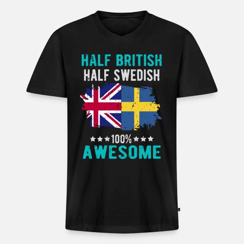 Halb Brite Halb Schwede - Männer Premium Bio T-Shirt mit V-Ausschnitt - Schwarz