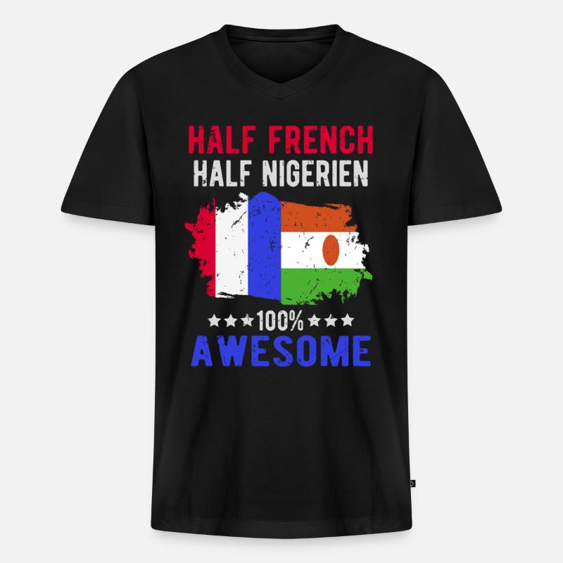 Halb Franzose Halb Nigrer - Männer Premium Bio T-Shirt mit V-Ausschnitt - Schwarz