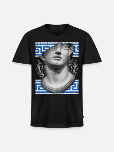 Greece, ancient sculpture, meandering pattern - Men's Premium Organic T-shirt with V-neck - black