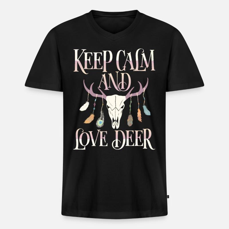Hirschgeweih, Hirsche, Keep-Calm Spruch - Männer Premium Bio T-Shirt mit V-Ausschnitt - Schwarz