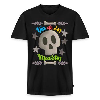 Dia-de-los-Muertos, Day-of-the-Dead, Sugar-Skull - Men's Premium Organic T-shirt with V-neck - black - Front - Nico (187cm)