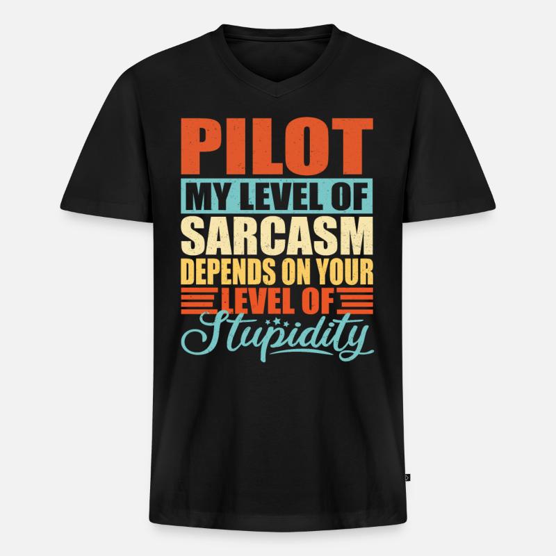 Pilot sarkasmus Lustiger Pilot - Männer Premium Bio T-Shirt mit V-Ausschnitt - Schwarz