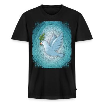 Frieden Friedenstaube Frieden-Symbol Peace-Symbol - Männer Premium Bio T-Shirt mit V-Ausschnitt - Schwarz - Vorne - Nico (187cm)