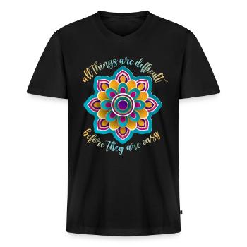 Mandala motivation, dicton motivationnel, dire - T-shirt encolure en V Premium bio Homme - noir - Devant - Nico (187cm)