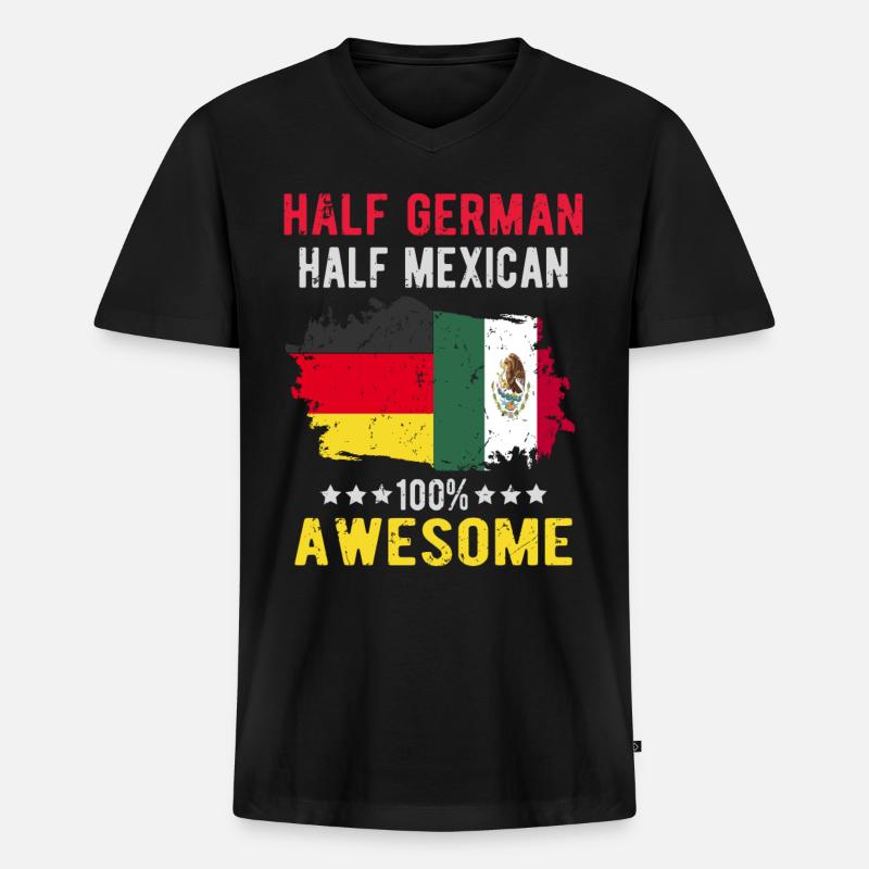 Halb Deutsch Halb Mexikaner - Männer Premium Bio T-Shirt mit V-Ausschnitt - Schwarz