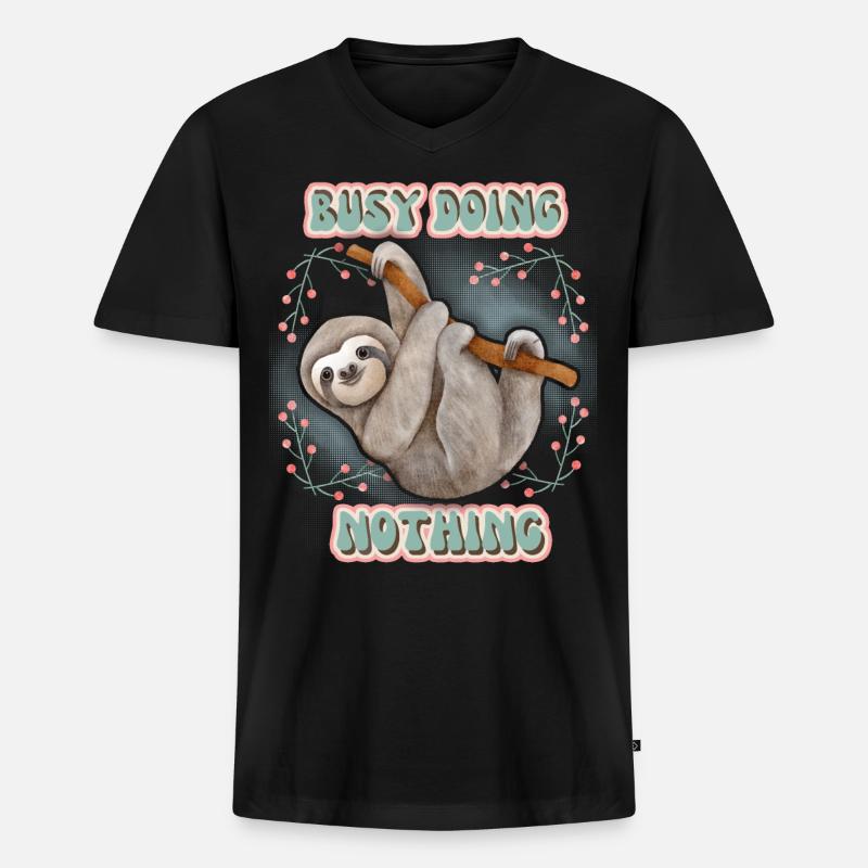 Faultier, Sloth, lustiger Spruch Doing-Nothing - Männer Premium Bio T-Shirt mit V-Ausschnitt - Schwarz