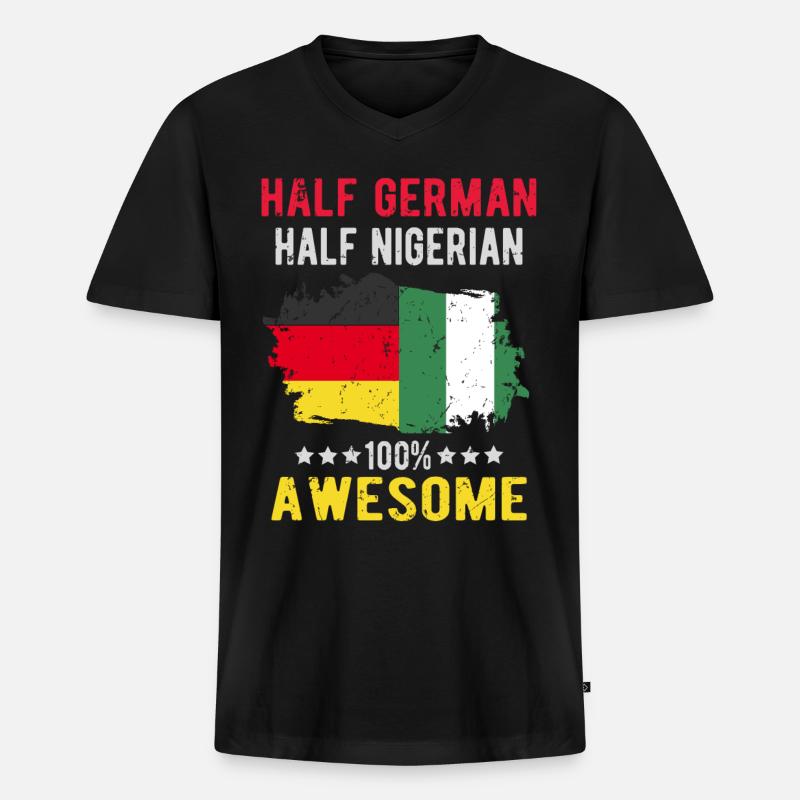 Halb Deutsch Halb Nigerianer - Männer Premium Bio T-Shirt mit V-Ausschnitt - Schwarz