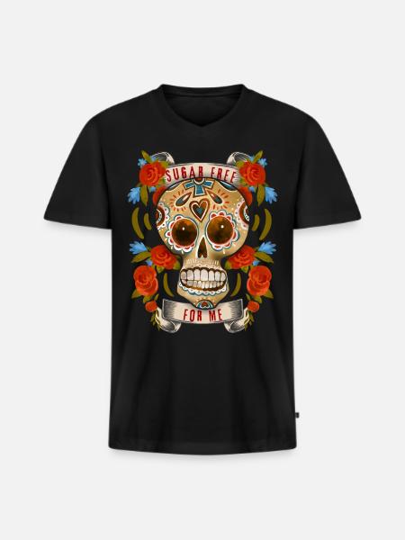 Sugar-Skull, funny sugar skull Sugar-Free - Men's Premium Organic T-shirt with V-neck - black