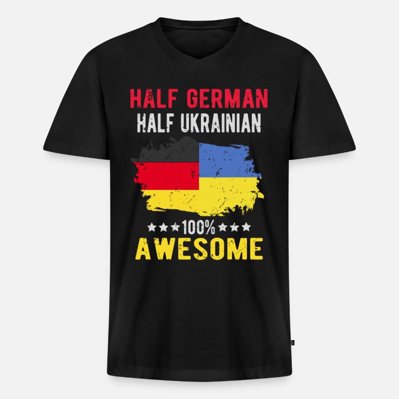 Halb Deutsch Halb Ukrainer - Männer Premium Bio T-Shirt mit V-Ausschnitt - Schwarz