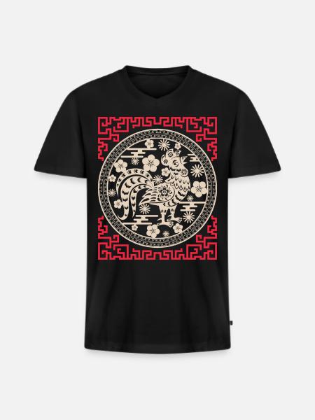 Kinesiskt horoskop Kina år av tuppen - Ekologisk premium-T-shirt med V-ringning herr - svart