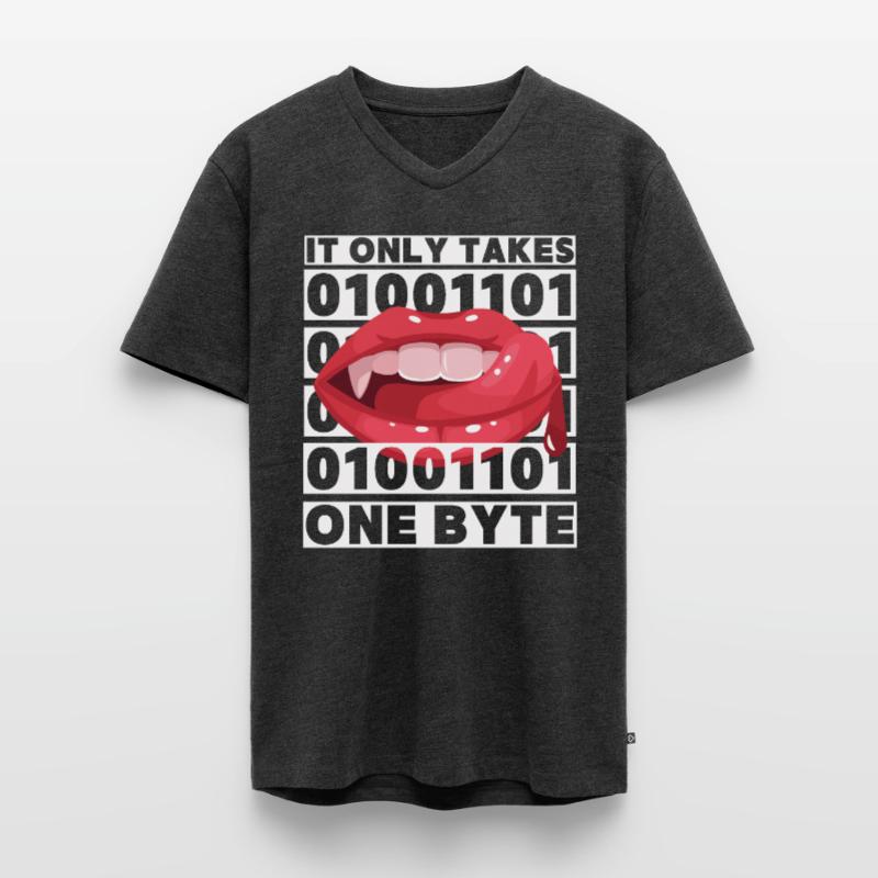 Bit bytes Binary Computer Nerd, Vampire, Dire, Jeu de mots T-shirt encolure en V Premium bio Homme