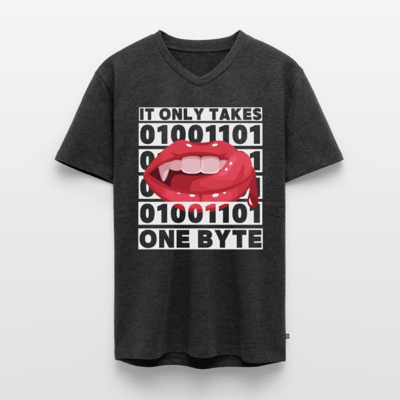 Bit Bytes Binary Computer Nerd, Vampire, Saying, Pun Men's Premium Organic T-shirt with V-neck