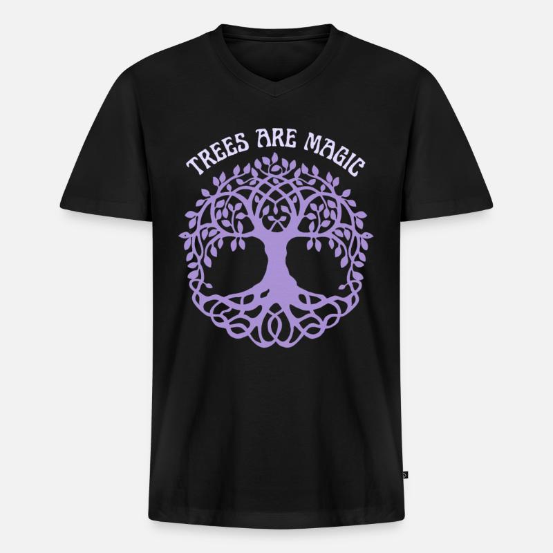 Baum-Illustration, Spruch, Lebensbaum - Männer Premium Bio T-Shirt mit V-Ausschnitt - Schwarz