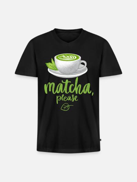 Matcha-Tee, Teetrinker, Matcha-Latte, grüner Tee - Männer Premium Bio T-Shirt mit V-Ausschnitt - Schwarz