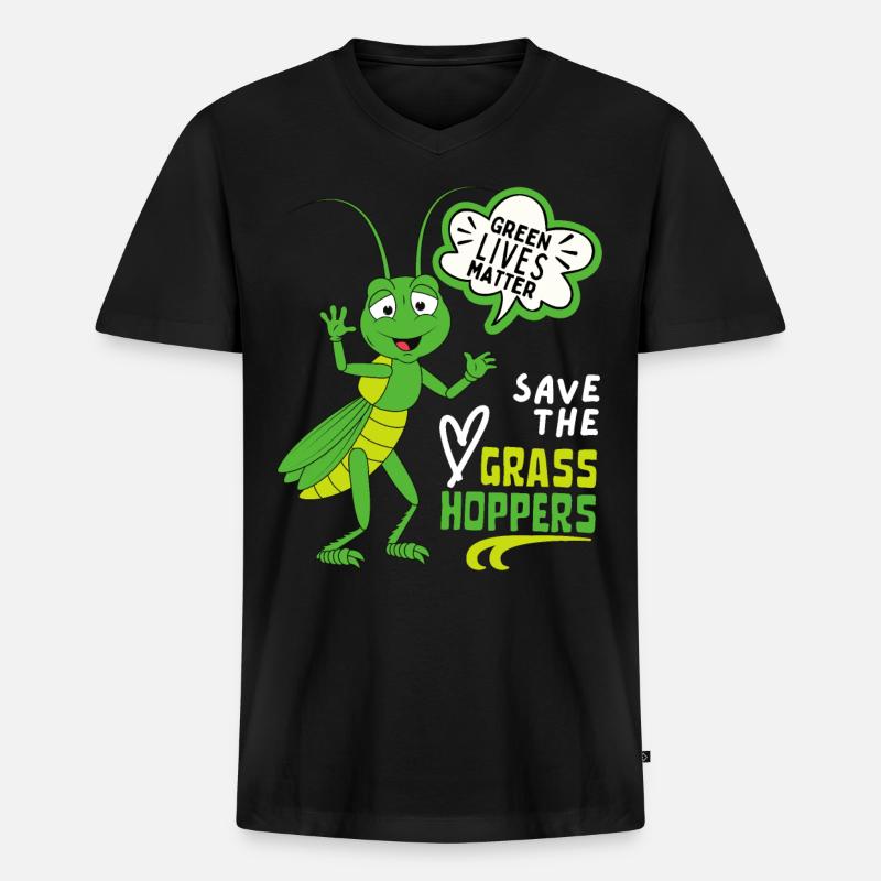 Comic Grashüpfer, lustiger Spruch Heuschrecke - Männer Premium Bio T-Shirt mit V-Ausschnitt - Schwarz