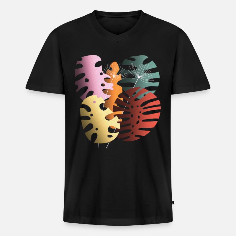 Monstera-Blätter Boho-Design Boho-Monstera - Männer Premium Bio T-Shirt mit V-Ausschnitt - Schwarz