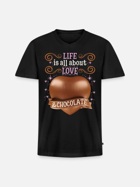 Love-Love, Chocolate Heart, Chocolate Saying - Men's Premium Organic T-shirt with V-neck - black