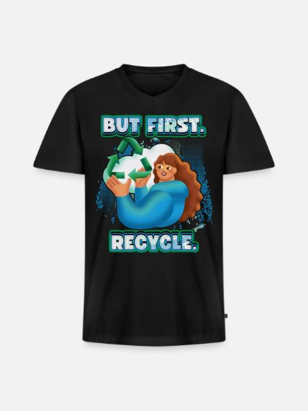 Recycle, recycle, environmental protection slogan - Men's Premium Organic T-shirt with V-neck - black