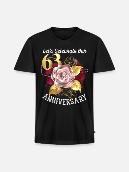 63ste verjaardag, jubileumviering, huwelijksverjaardag - Mannen Premium Bio T-shirt met V-hals - zwart