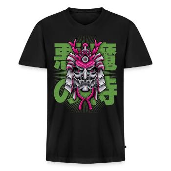 Japanese Demon, Samurai Oni, Mask - Men's Premium Organic T-shirt with V-neck - black - Front - Nico (187cm)