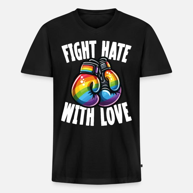 Bekämpfe Hass Mit Liebe Regenbogen-boxhandschuhe - Männer Premium Bio T-Shirt mit V-Ausschnitt - Schwarz