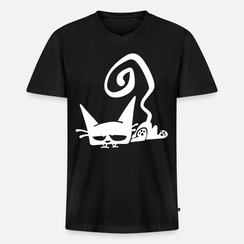 Müde Katze Weiß - Männer Premium Bio T-Shirt mit V-Ausschnitt - Schwarz