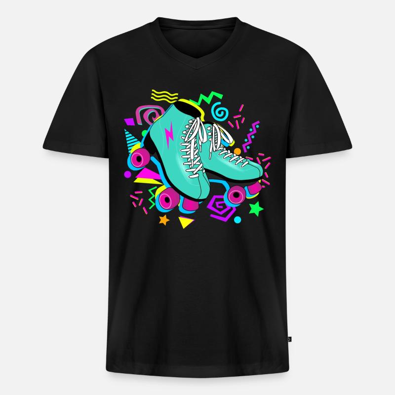 Rollschuhe retro neon - Männer Premium Bio T-Shirt mit V-Ausschnitt - Schwarz