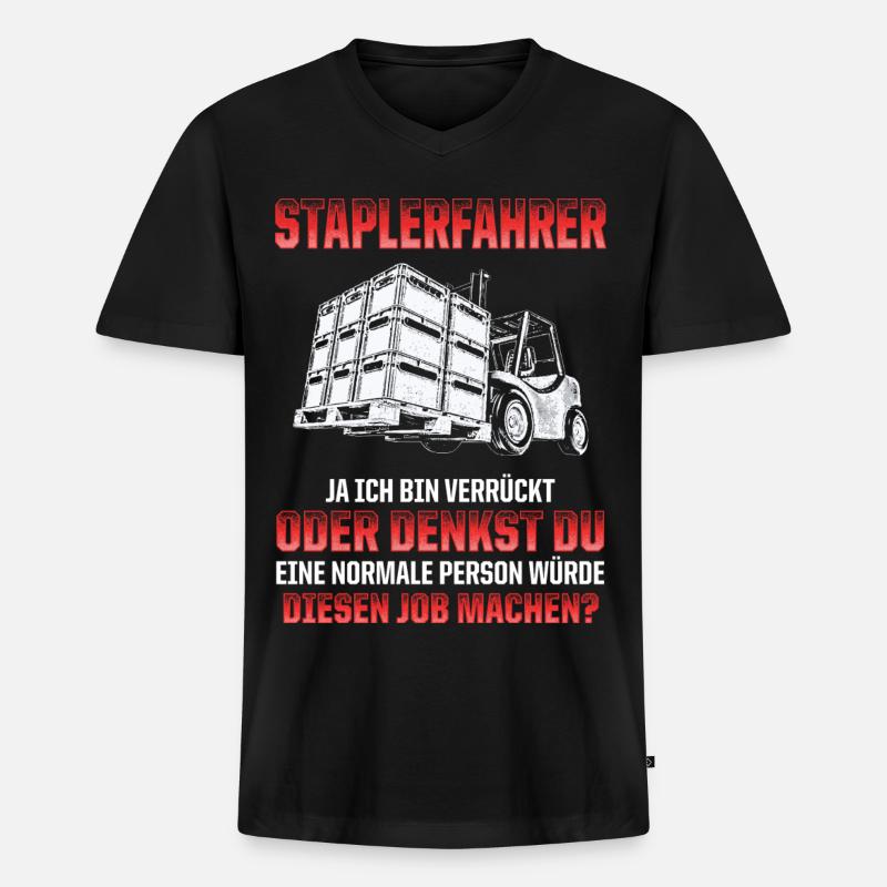 STAPLERFAHRER SPRUCH - Männer Premium Bio T-Shirt mit V-Ausschnitt - Schwarz