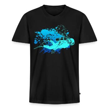 plongeur - T-shirt encolure en V Premium bio Homme - noir - Devant - Nico (187cm)