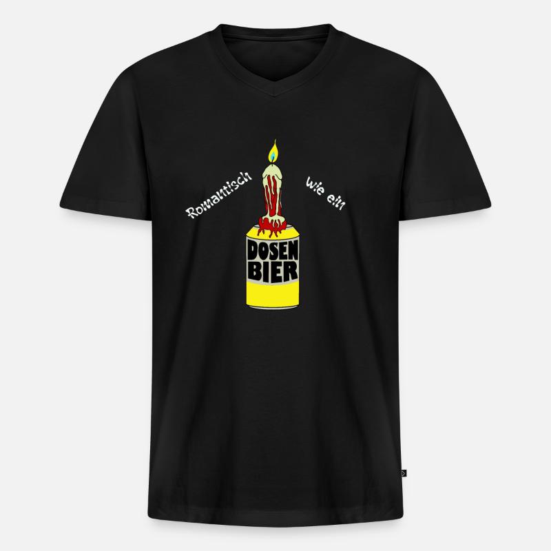 Romantisch wie ein Dosenbier - Männer Premium Bio T-Shirt mit V-Ausschnitt - Schwarz