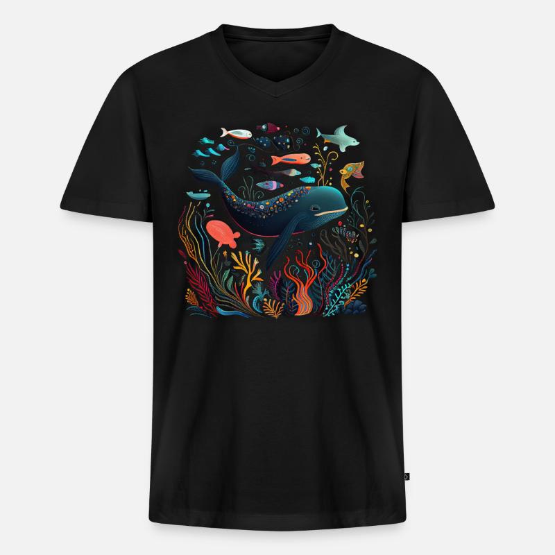 Ocean Life Kunst - Männer Premium Bio T-Shirt mit V-Ausschnitt - Schwarz