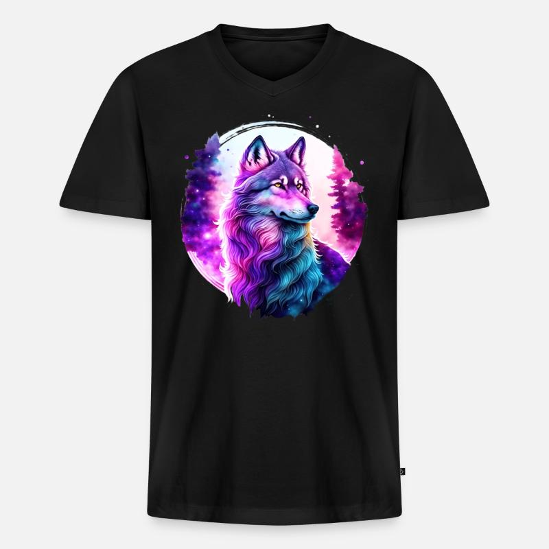 Wolf - Männer Premium Bio T-Shirt mit V-Ausschnitt - Schwarz