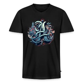 street art, graffiti, - Men's Premium Organic T-shirt with V-neck - black - Front - Nico (187cm)