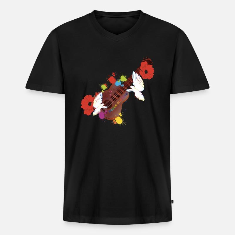 Frieden und Liebe - Männer Premium Bio T-Shirt mit V-Ausschnitt - Schwarz