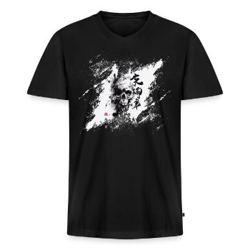 Skull - T-shirt encolure en V Premium bio Homme - noir - Devant - Nico (187cm)