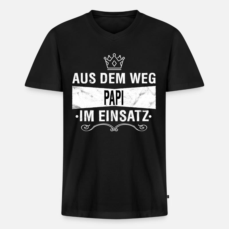 PAPI - Männer Premium Bio T-Shirt mit V-Ausschnitt - Schwarz