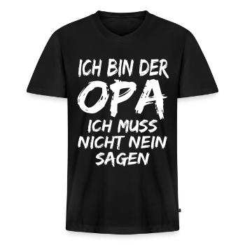 Opa Muss Nicht Nein Sagen ! lustiger Opa spruch - Männer Premium Bio T-Shirt mit V-Ausschnitt - Schwarz - Vorne - Nico (187cm)