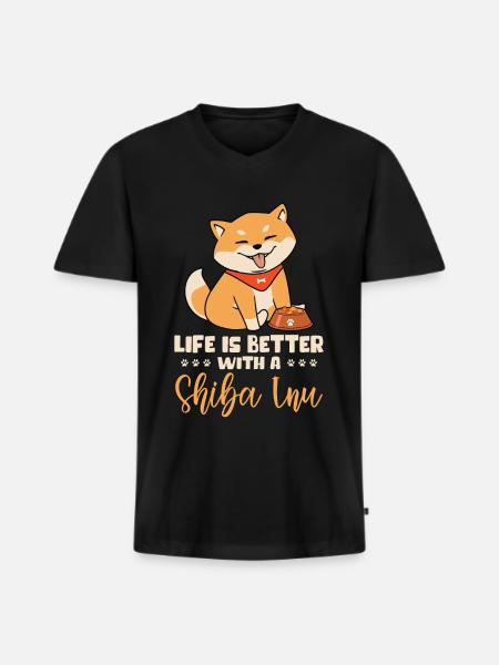 Shiba Inu Dog Gift Shiba Inu - Ekologiczna męska koszulka z dekoltem w serek Premium - czarny
