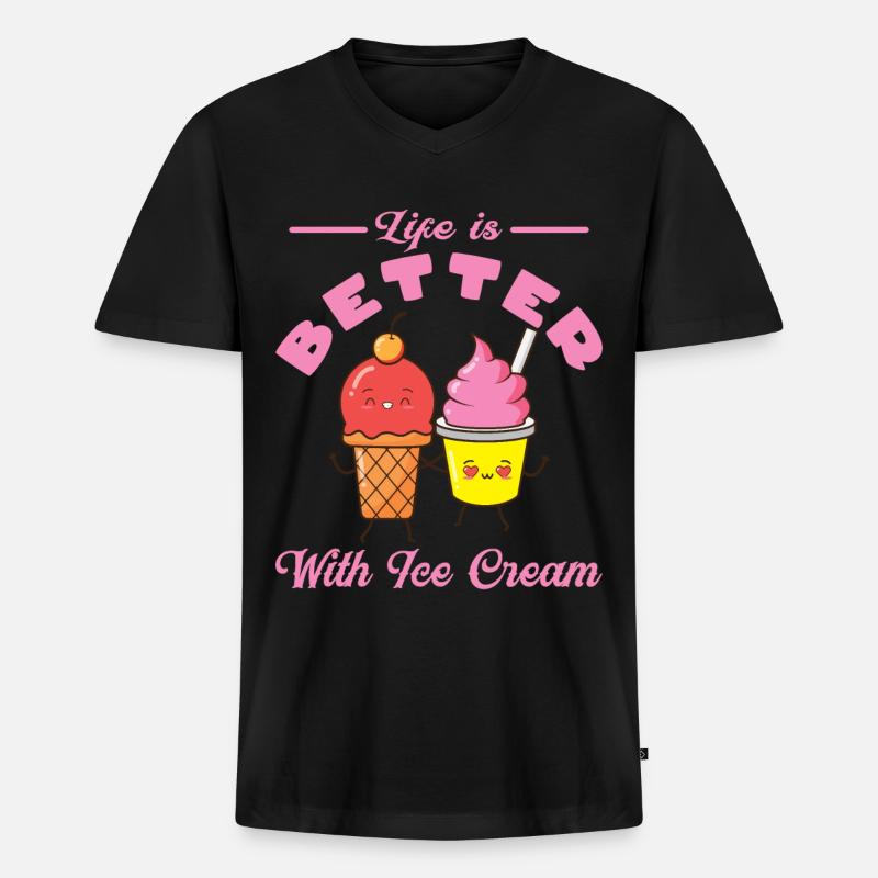 Eiscreme logo Sommer Softeis Geschenkidee - Männer Premium Bio T-Shirt mit V-Ausschnitt - Schwarz