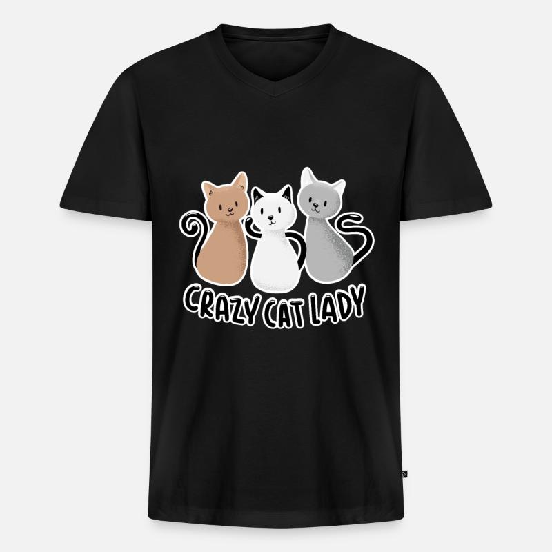 Crazy Cat Lady - Männer Premium Bio T-Shirt mit V-Ausschnitt - Schwarz