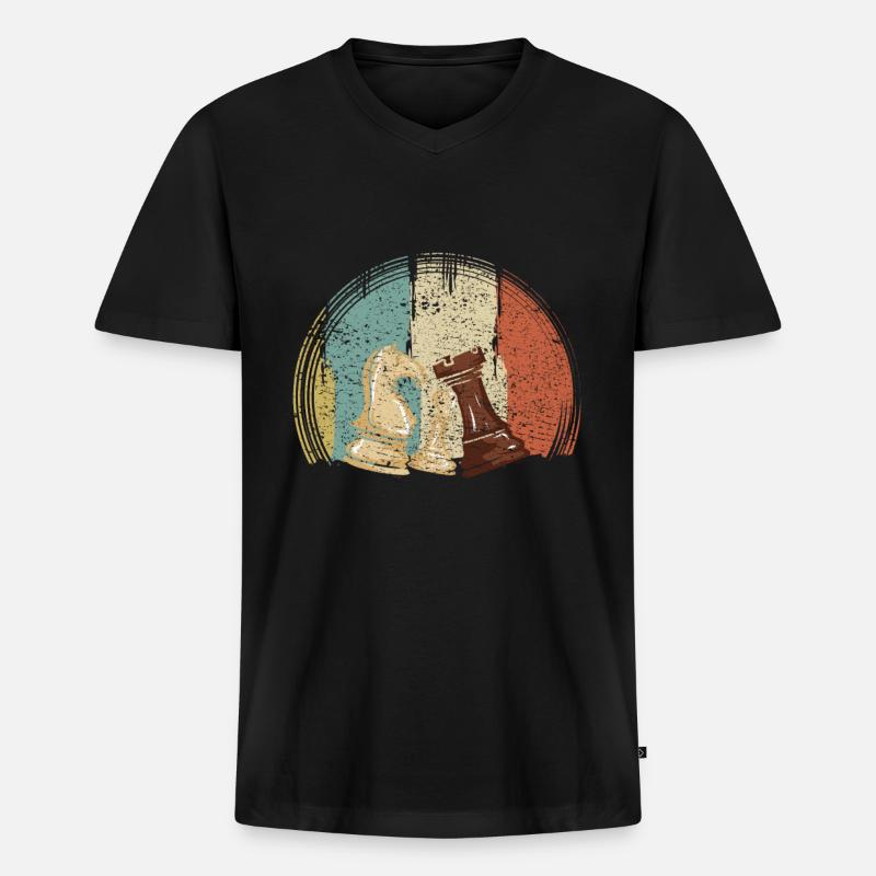 Schachfiguren Schach Retro - Männer Premium Bio T-Shirt mit V-Ausschnitt - Schwarz